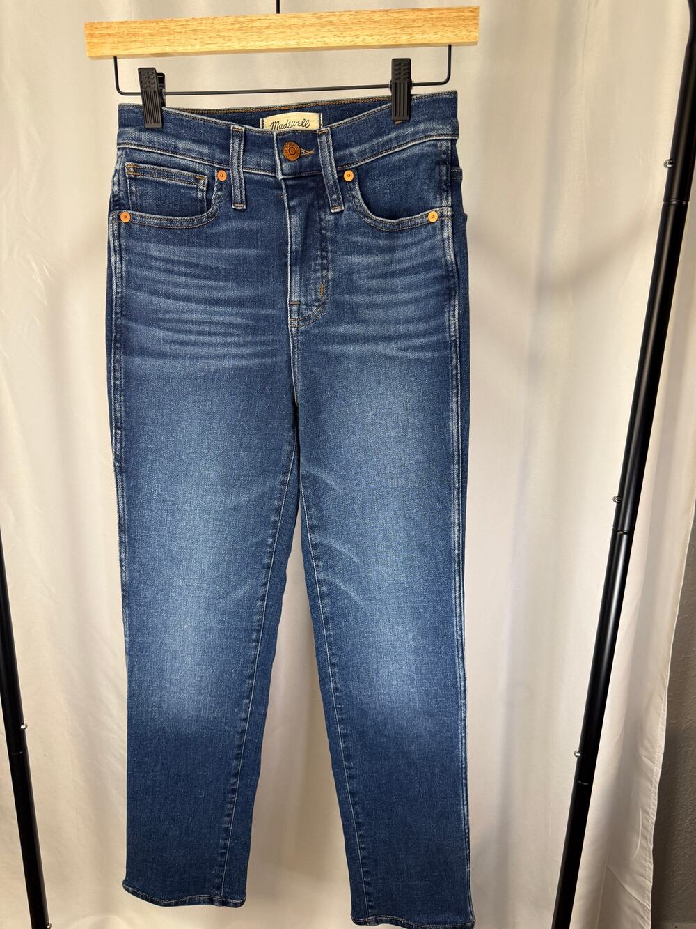 Madewell Stove Pipe Jeans Women 24 High Rise Straight Leg Blue Denim
